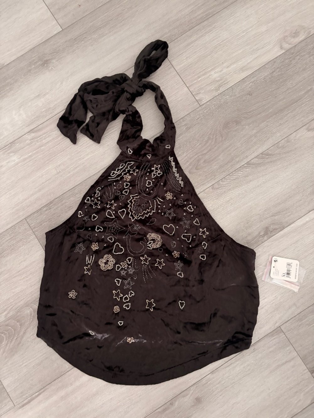 Free People Black Embellished Halter Tank Top
